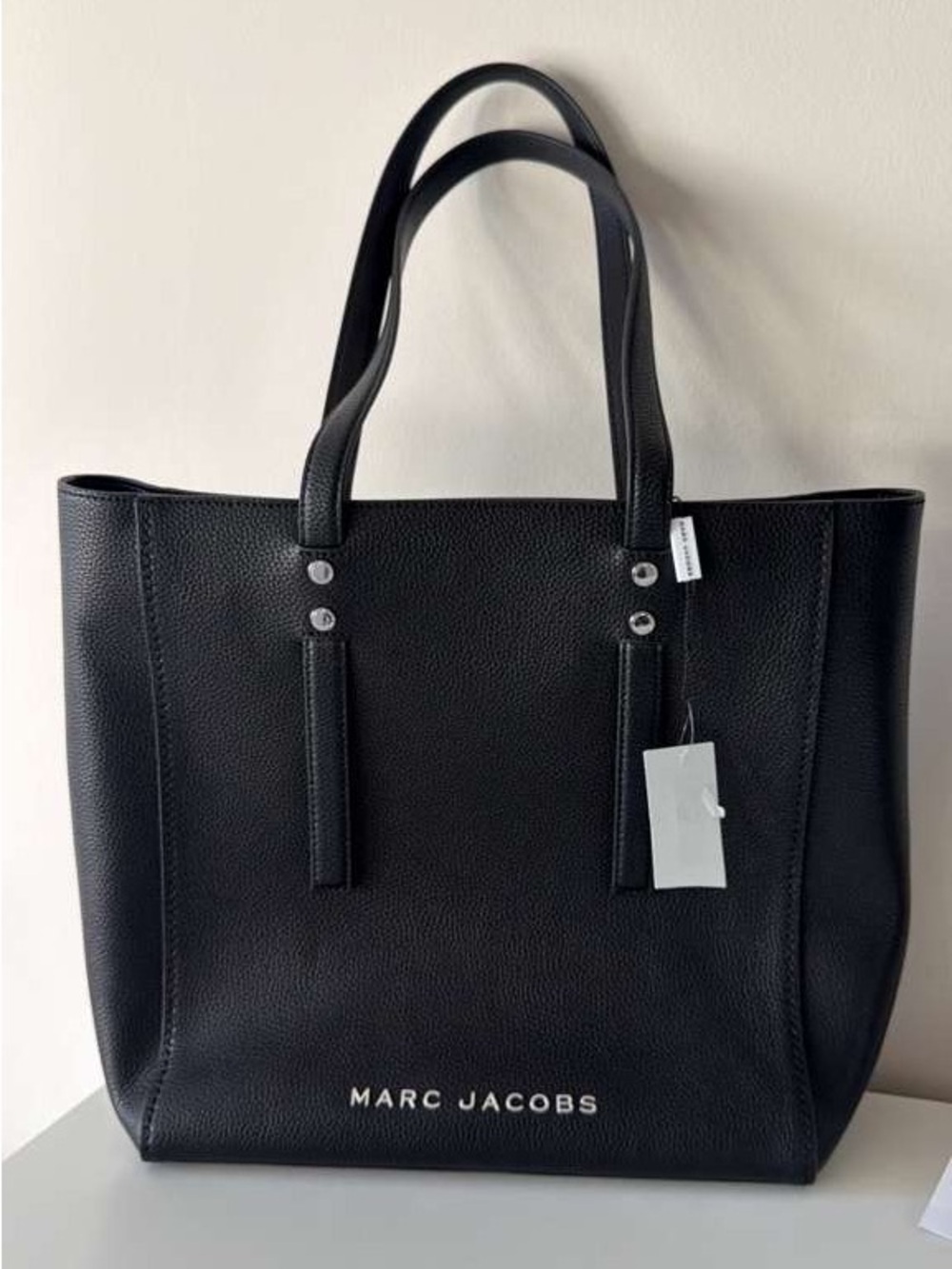 Marc Jacobs Black Pebbled Leather Tote Bag Zip Top Large Shoulder Authentic NWT - Picture 2 of 6